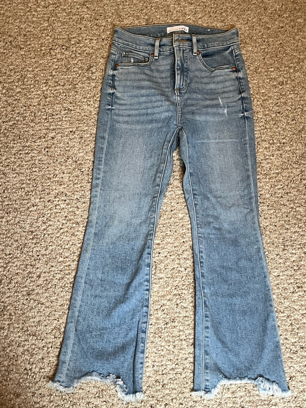 LOFT Light Wash High-Rise Skinny Jeans with Frayed Hem